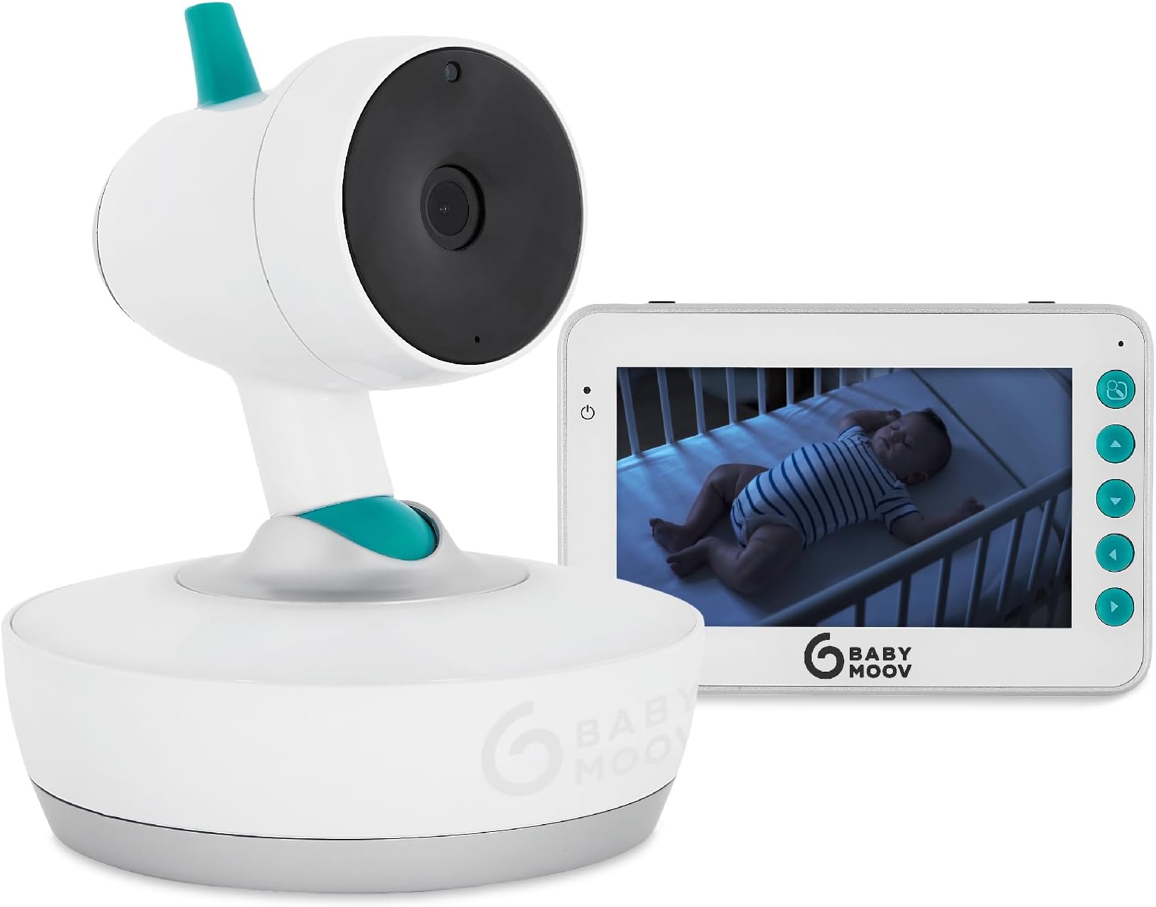 YOO Moov Motorised Video Baby Monitor with Camera and Night Vision, 2 Way Talkback, Zoom, Remote Pan and Tilt, Night Light, Temperature Indicator