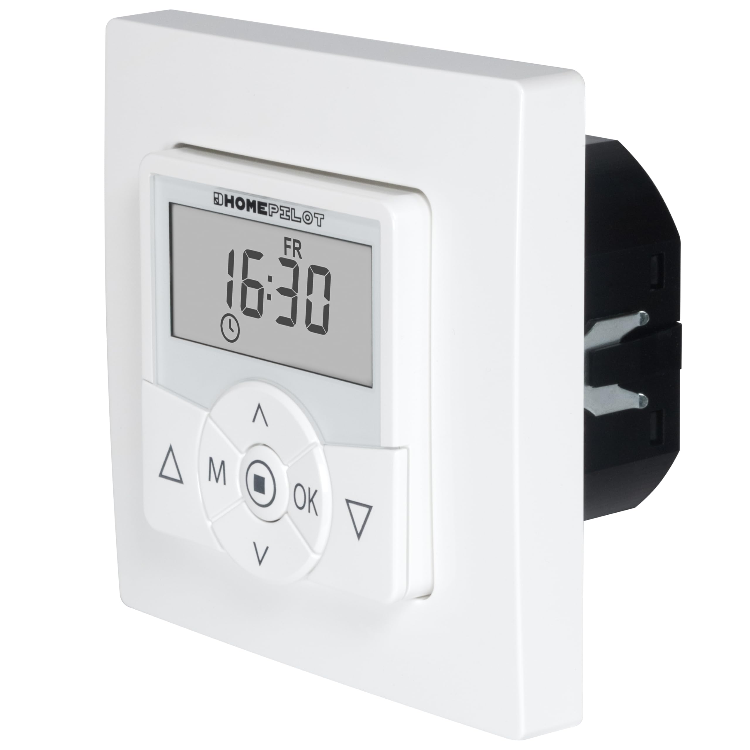 HOMEPILOT Rolladen Zeitschaltuhr premium lite | einfache Rollladensteuerung mit Wochenprogramm & Zufallsfuntion, für Rohrmotor | Schaltuhr mit Digital-Timer, 230 V Unterputz, Weiß