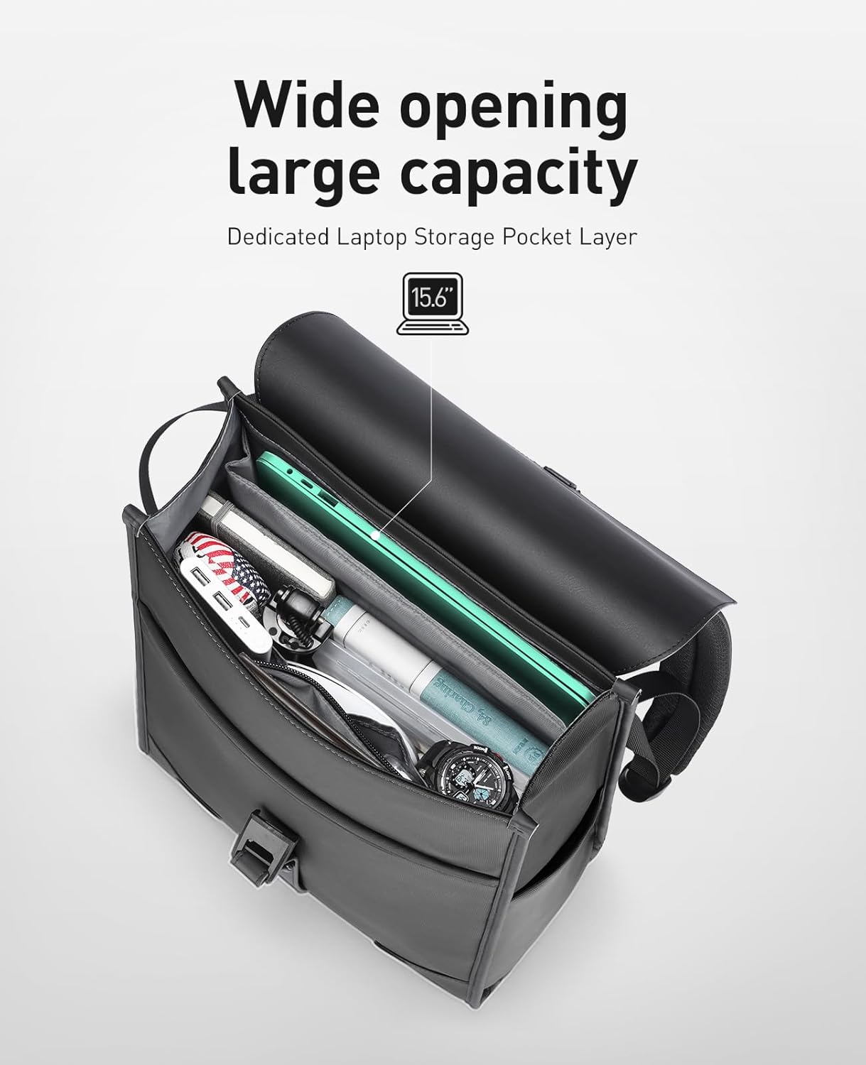 Muzee Slim Laptop Backpack for Men & Women, Leather Commuter Backpack, 15.6" Lightweight Waterproof Anti-Theft Daypack for Office & Casual Outings - Image 2