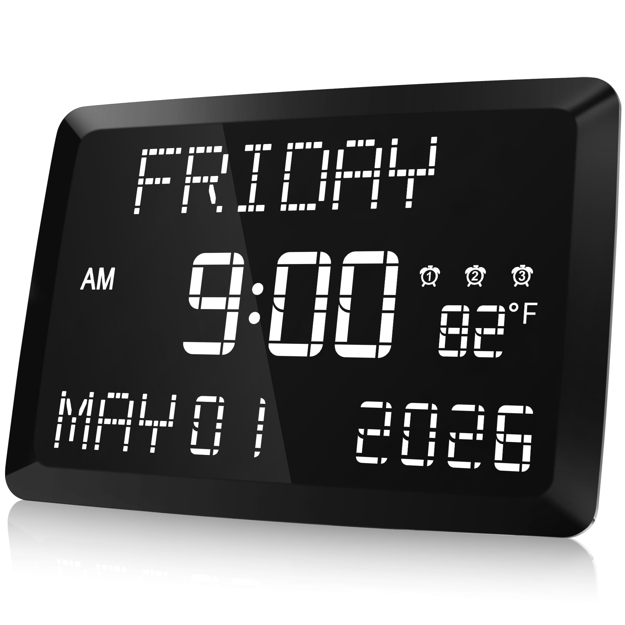 Raynic Digital Clock, 11.5" Large Display Calendar Clock with Day and Date, Indoor Temperature, Adjustable Brightness, Snooze,12/24H, DST for Home, Office, Elderly