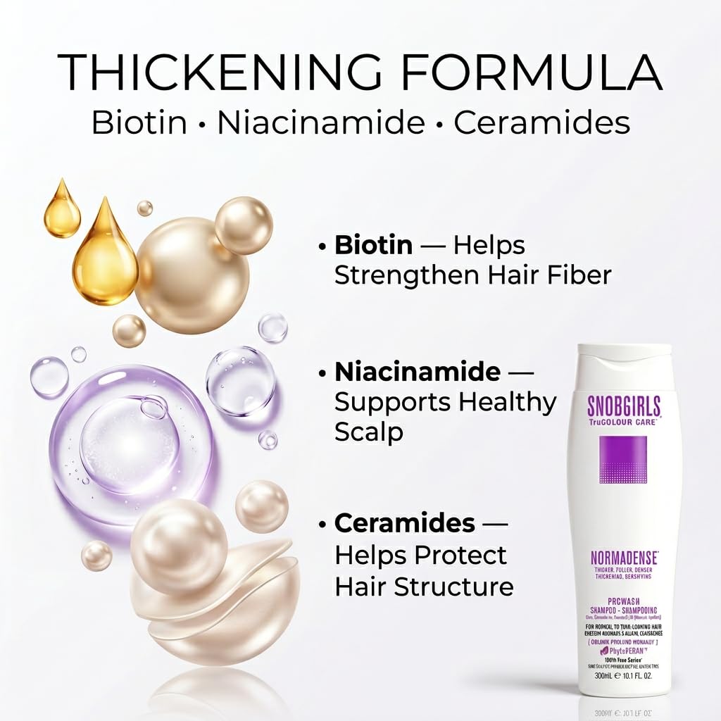 Biotin Shampoo for Thicker-Looking Hair – Vegan, Color Safe, Sulfate-Free Cleanser for Men & Women with Argan Oil, Niacinamide & Ceramides – SNOBGIRLS NORMADENSE 1 – 33.8 fl oz