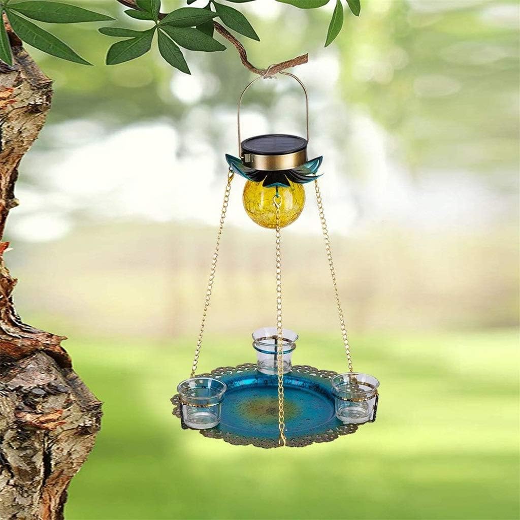 Design Solar Bird Feeder Hanging Solar LED Bird Feeder Outdoor Bird Feeders Lights Metal Tray Waterproof for Yard Decor