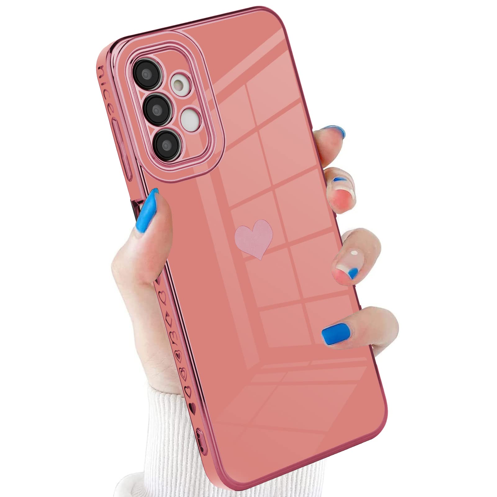 tharlet 6D Plating Heart Samsung Galaxy A13 4G Case (Not Fit A13 5G), Side Love Heart Pattern Galaxy A13 4G Case for Women Girls Soft TPU Shockproof Back Cover - Pink