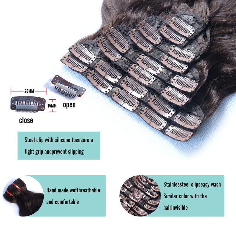 Miniatura 4 de Extensiones de cabello humano con pinzas, 4.23 oz, 8 unidades, ondulado, rizado, grueso, extensiones de cabello humano real natural para mujer (20,