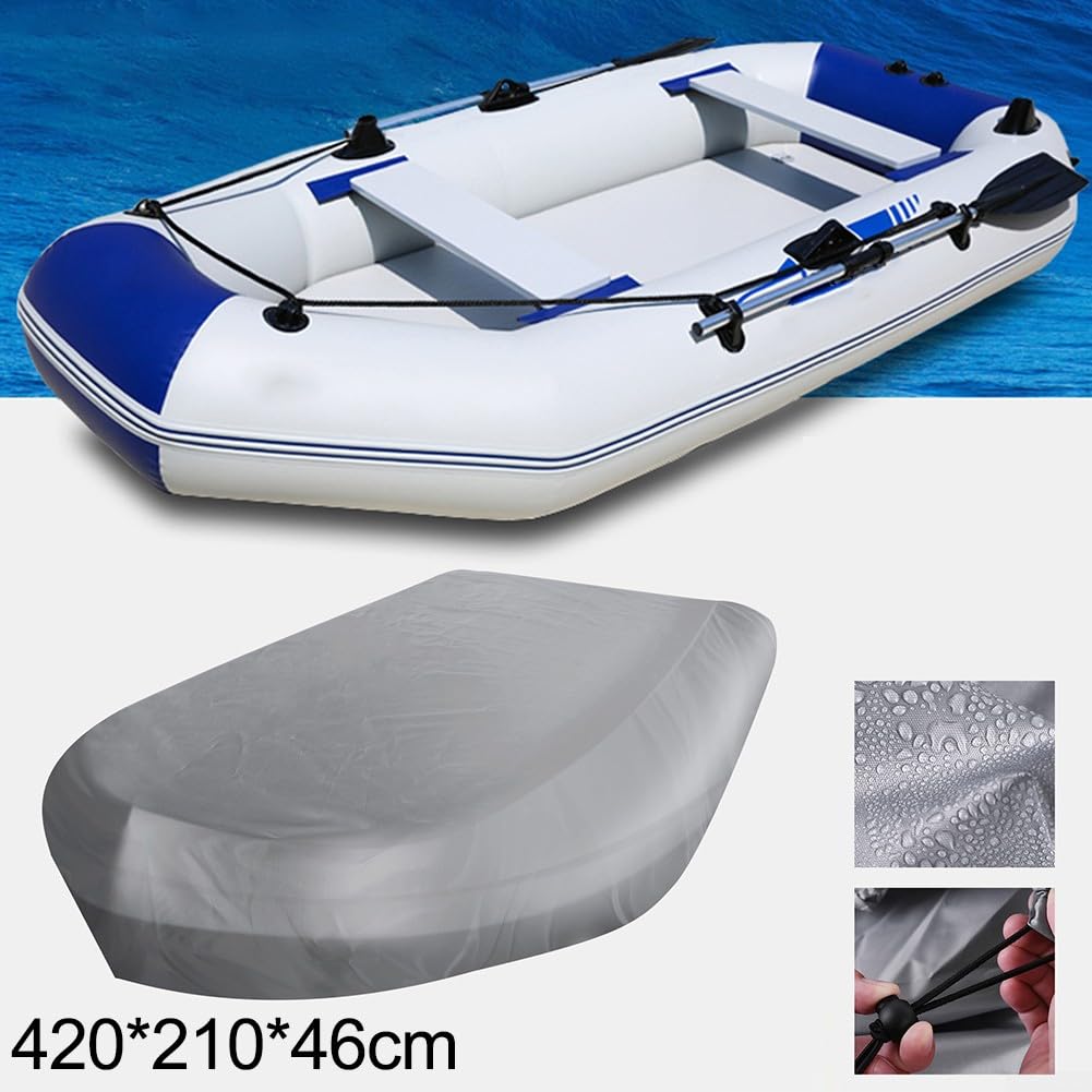 Telo di copertura per barca gonfiabile in tessuto di bue 210D, impermeabile, resistente ai raggi UV, con coulisse regolabile, per riporre oggetti all'aperto e piscina, grigio (420 x 210 x 46 cm)