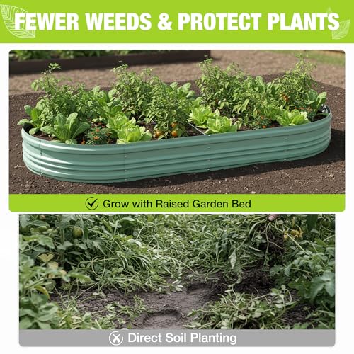 Image of WORKPRO 2PK 8x4x1ft Outdoor Galvanized Raised Garden Bed Set | Easy Assembly Planter Beds for Vegetables, Flowers & Herbs with Durable Galvanized Steel, Light Green