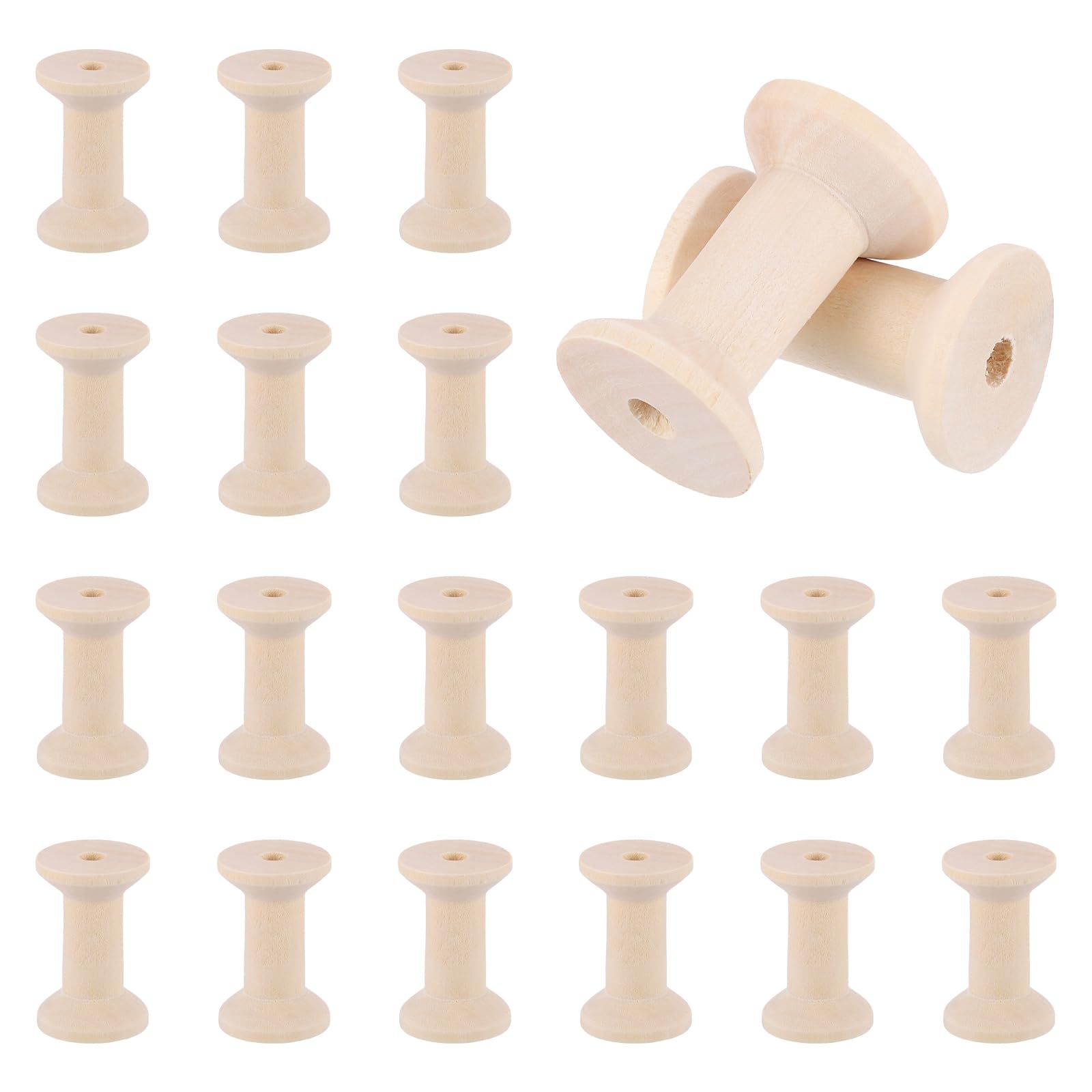 sourcing map 20Pcs Wooden Spools for Crafts, 1.89In Natural Wood Empty Spools Thread Wooden Bobbins for Wire Weaving Cord Sewing Twine Ribbon Chain Wrapping Organizing, Wood Color
