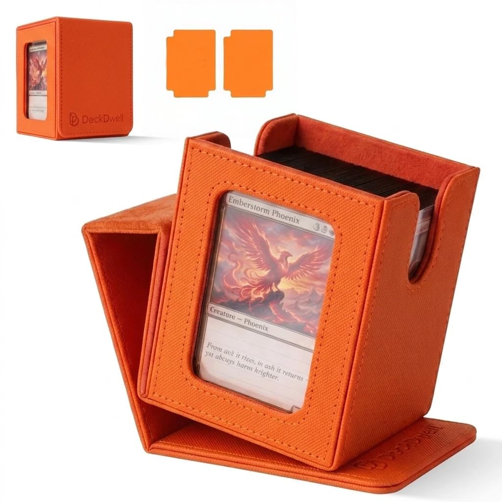 Commander deck box with window Fits 100 Double Sleeved Cards, One‑Piece Design, 4 N52 Magnets, PU Leather & Microfiber Lining,deck box mtg with 2 Dividers
