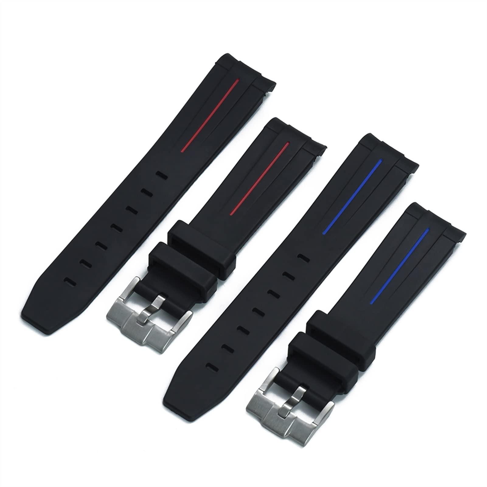 Bracelets en silicone avec boucle en acier inoxyda Bracelet en Silicone extrémité incurvée 20mm 21mm 22mm bracelet de montre en Silicone noir rouge bleu blanc bracelets de montre en caoutchouc