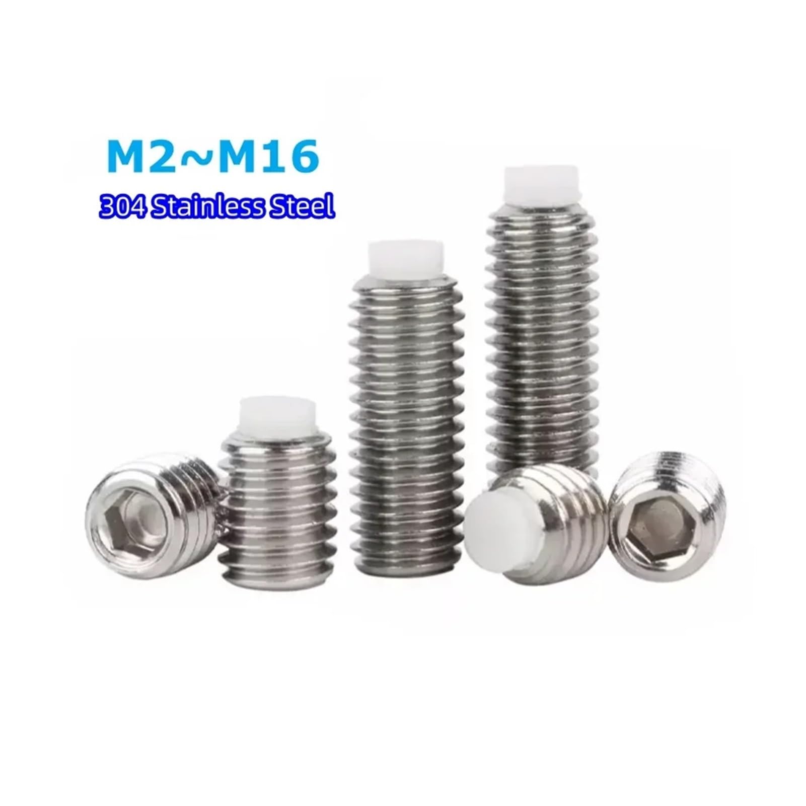 M2 .5 M3 M4 M5 M6 M8 M10 M12 M16 304 In Acciaio Inox Esagono Incassato Plastica Nylon Cane Convesso End Point Punta grub Bolt Set Vite(65mm,M8-5pcs)