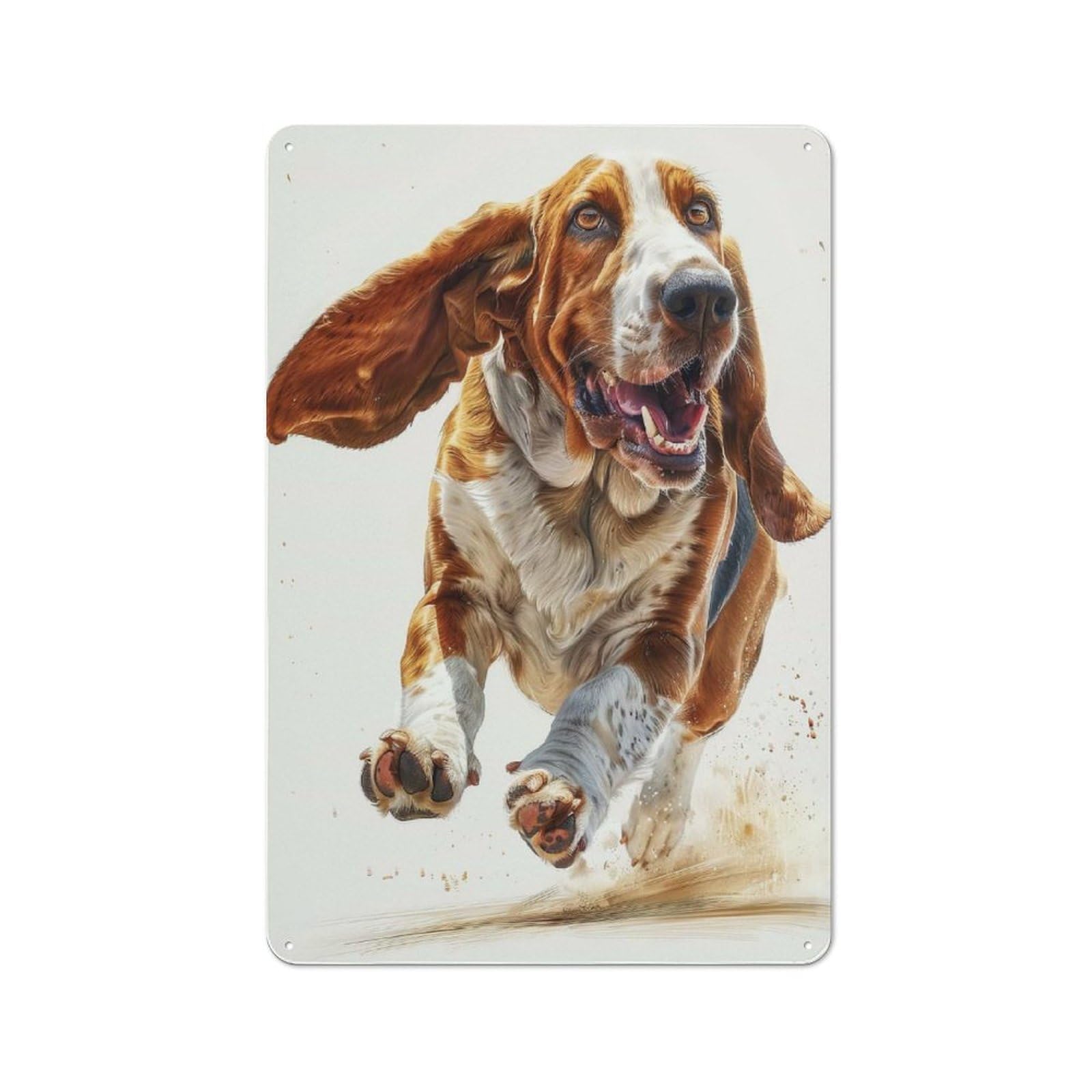 Junmoney Basset Hound Running Tin Wall Plaque 30X20cm With For Home Office Or Studio, For Home Office Decor Fans