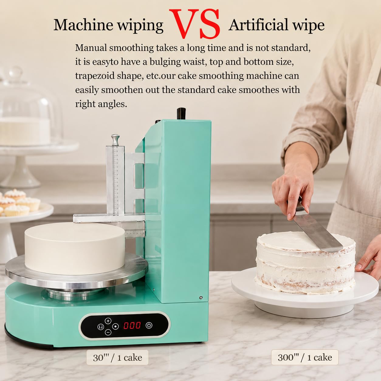 Máquina de decoración de pasteles para pasteles de 4 a 12 pulgadas, herramienta de extensión de crema de mantequilla para recubrir, alisar y raspar (verde)