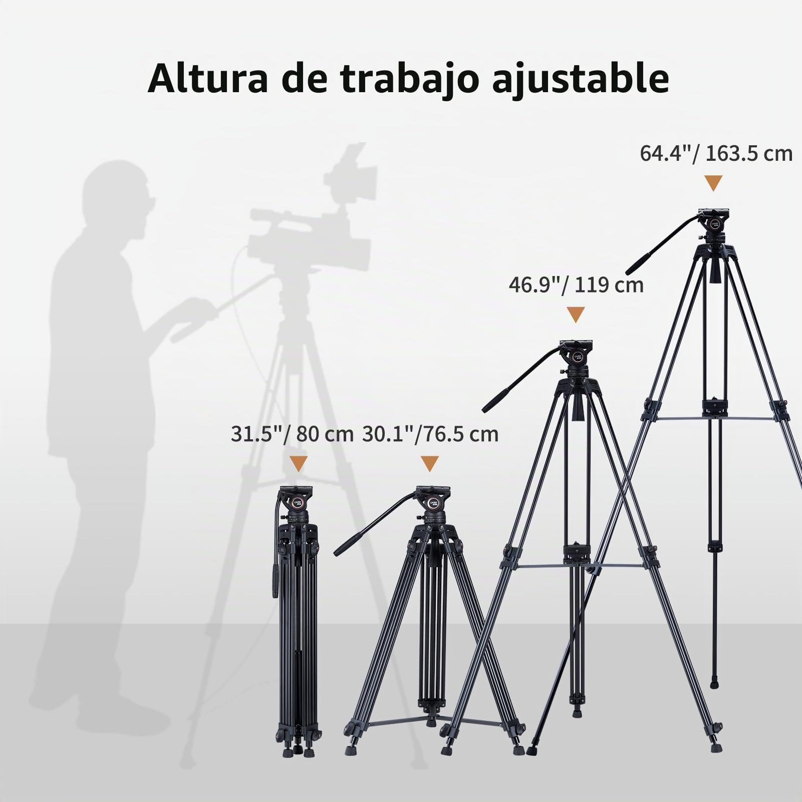 Cayer BV30 Trípode de Video, Soporte de Trípode de Aleación de Aluminio Resistente con 360° Cabezal de Arrastre Fluido, Placa QR Compatible con Canon Nikon Sony y Otras,Carga hasta 17.6lb/ 8kg