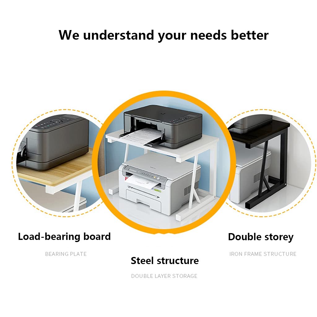 Supporto per stampante, supporto da scrivania bianco per stampante con 2 ripiani, piedini antiscivolo, supporto per stampante per ufficio domestico, organizer multifunzionale per stampanti e accesso