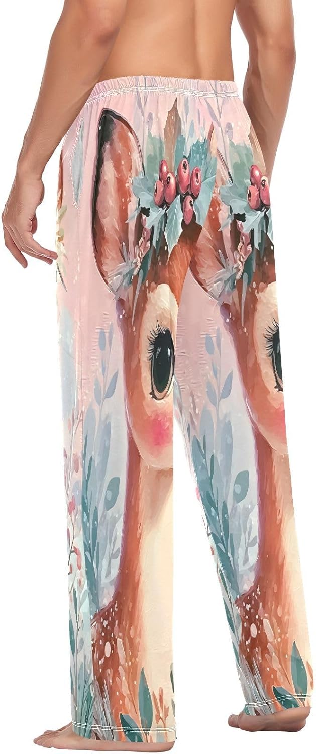 ALAZA Cute Spotted Deer Animal Men's Pajama Pants Men Cotton Pajama Bottoms with Pockets, S