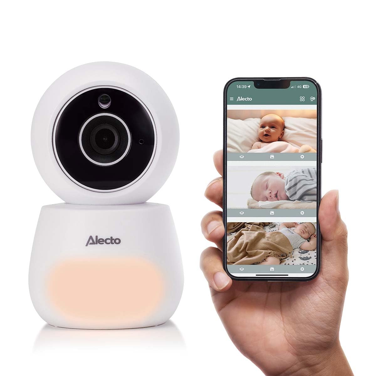 Alecto DVM2060 - Babyphone Dual Mode con fotocamera e app - Display a colori da 5" - Full HD (1080p) - Fotocamera controllabile a distanza con zoom digitale fino a 10x - Bianco