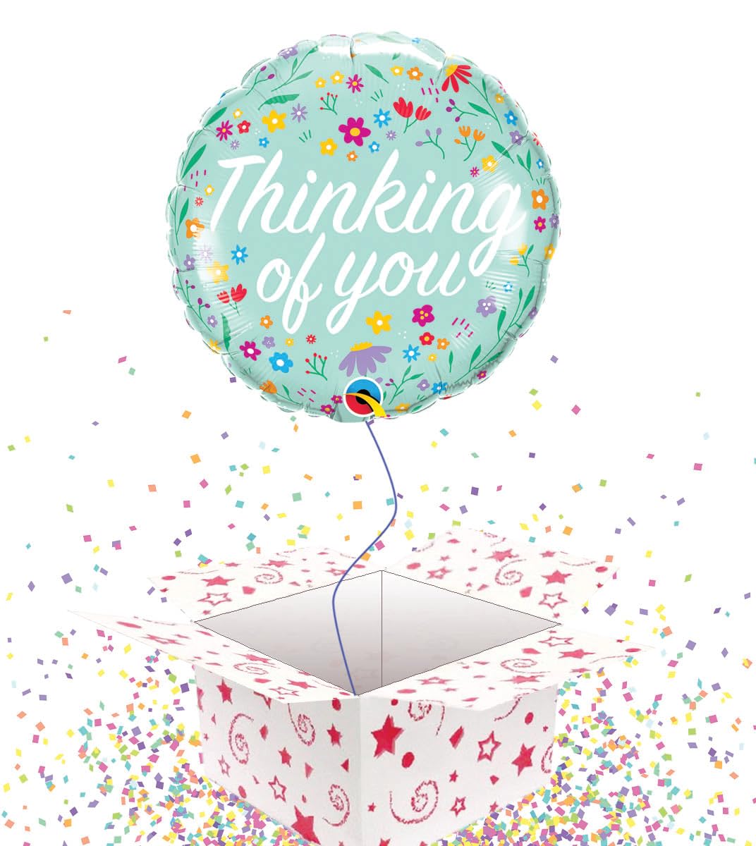 THINKING OF YOU PETITE FLORAL 46CM ROUND FOIL - INFLATED BALLOON IN A BOX