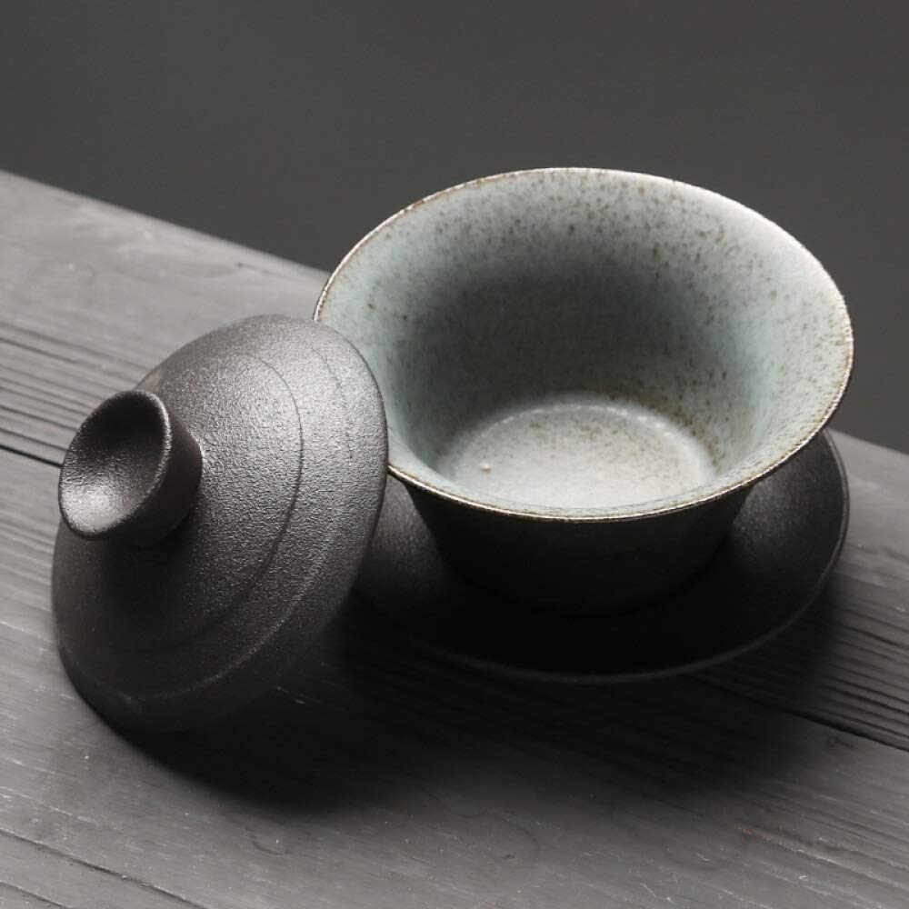 Ensemble complet de service à thé Grès noir carbone Kung Fu tasse à thé avec coffret cadeau (bol à trois pièces), service à thé rétro décoration