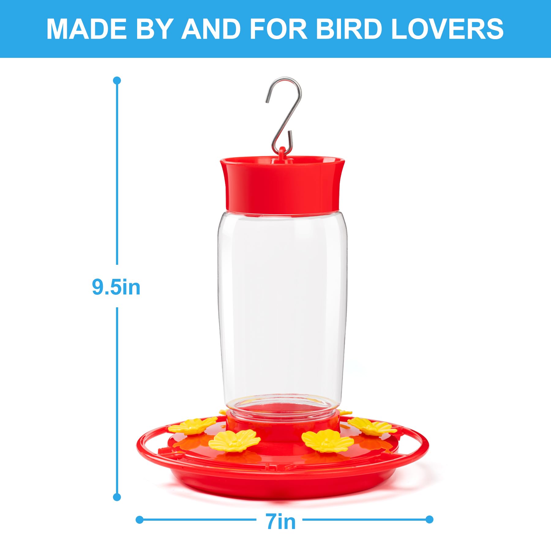 2 Stück Kolibri-Futterspender, 383 Ml – Rot, Mit 5 Futteröffnungen, Ameisen- & Bienensicher, Mit Reinigungsbürste