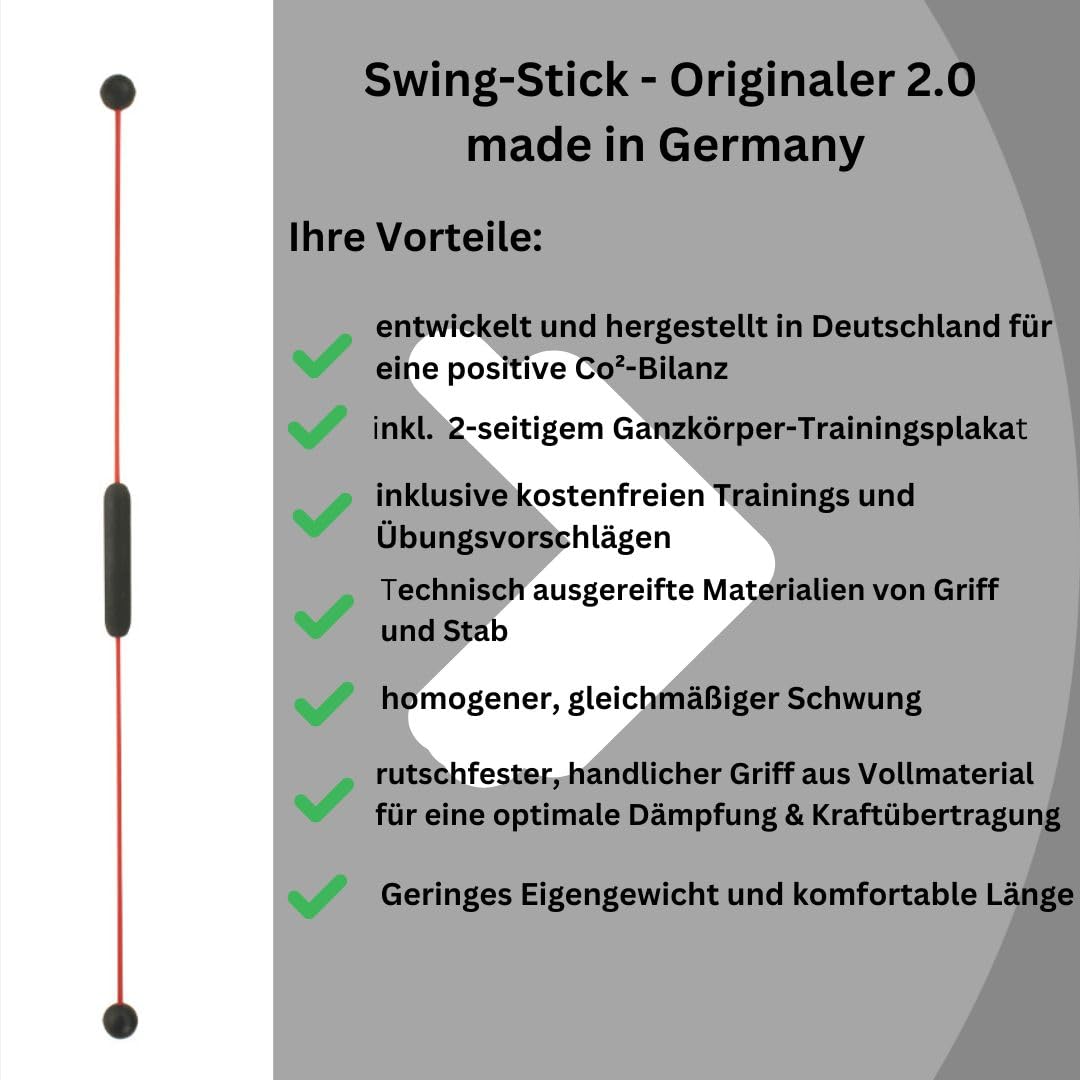 Swingstick Originaler 2.0 -deutsches Produkt - direkt vom Hersteller für eine Starke Rücken- und Rumpfmuskulatur inkl. Trainingsplakat und Online Workouts mit dem Schwungstab