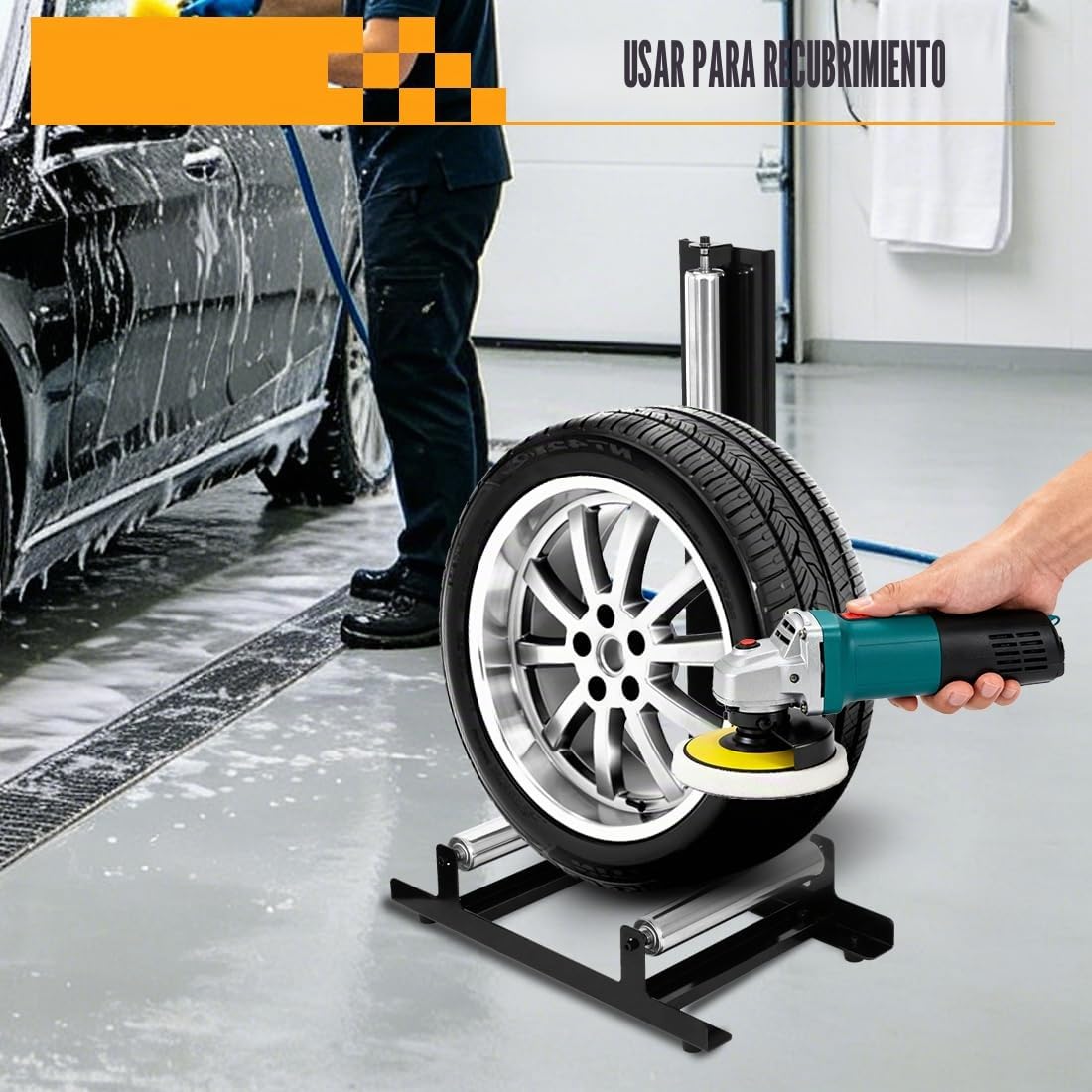 Soporte para Limpiar Llantas,50 kg 58x36.5x89 cm Neumáticos Coche | acero de alta resistencia, 360° de giro, fácil instalación, para pulir y recubrir, ruedas de 360°, stand para taller