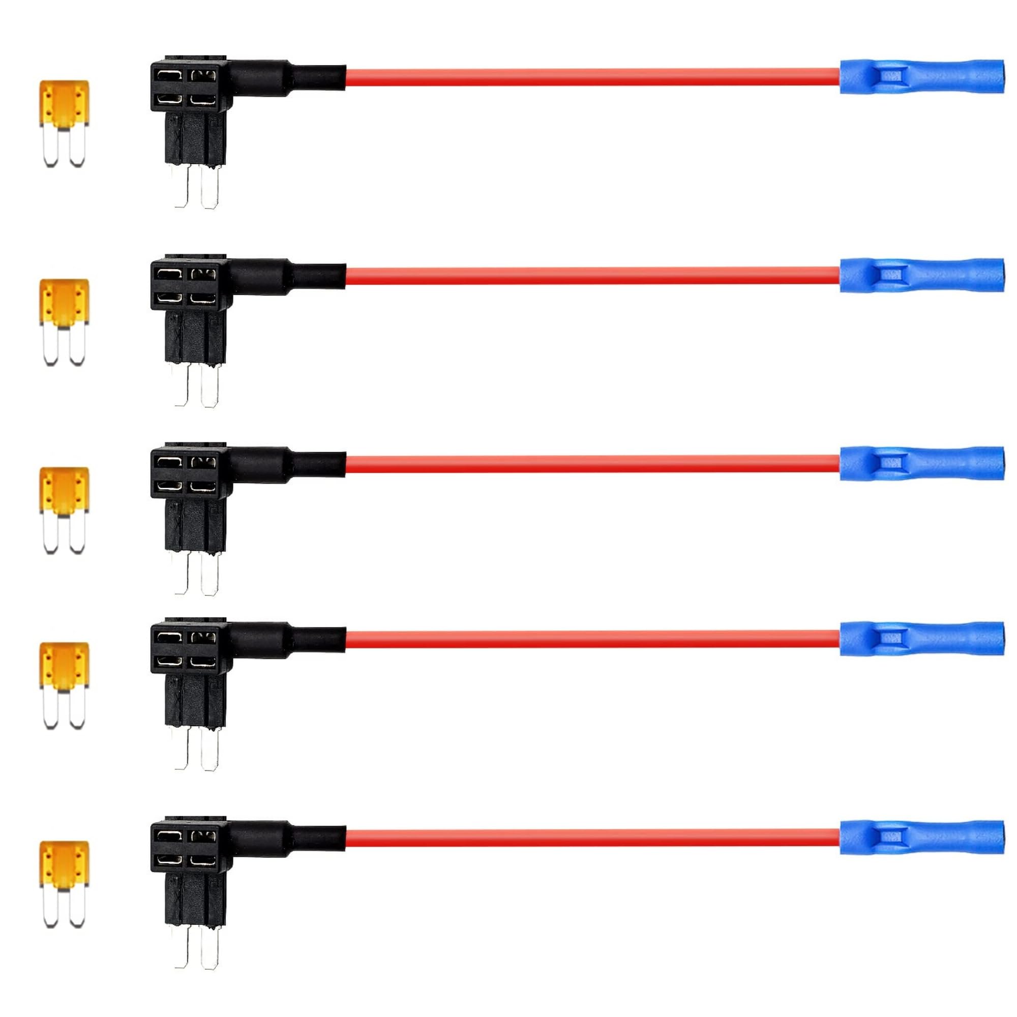 KMH 12V Micro2 Fuse Tap Adapter Kit Add-A-Circuit with Dual Slot Holder for Micro2 Blade Car Fuses, Easy Installation, Universal for Cars, SUVs, Trucks, Motorcycles, DIY (Pack fo 5)