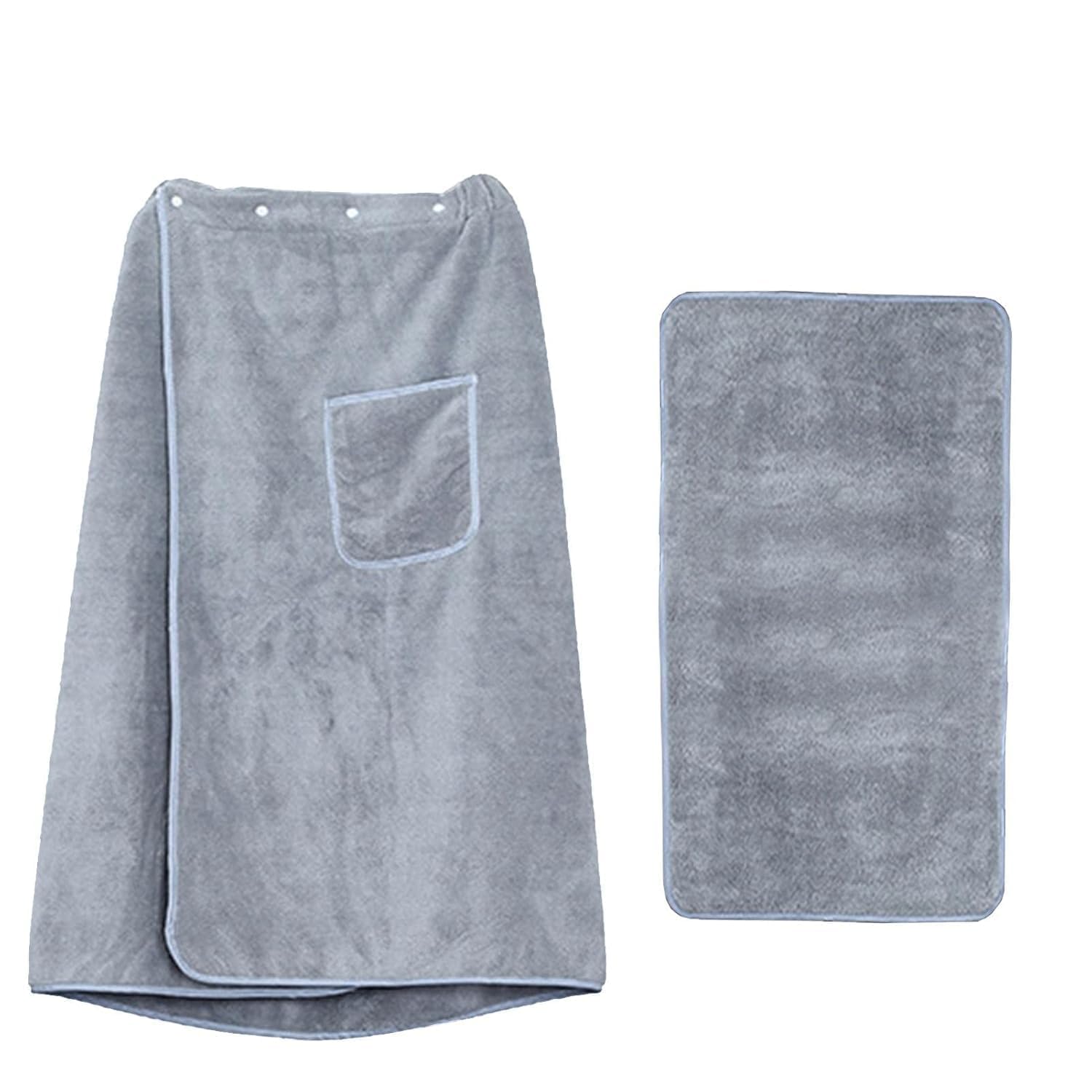 Men Wearable Spa Bath Wrap Towel Microfiber Body Wrap with Pocket Adjustable Button Closure Quick Dry Soft Absorbent Shower Towel Gym Spa Sauna (Grey) (1PCS)