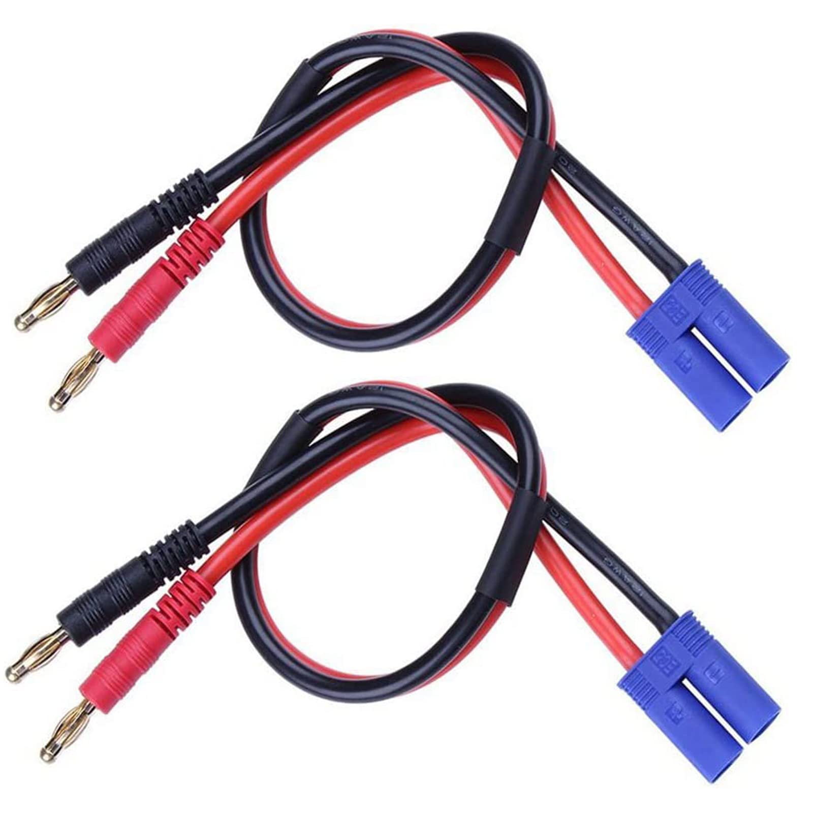 LinsyRC 2-Pack EC5 Male Connector to 4.0mm 4mm Banana Plug Bullet Male Connector RC Battery Charge Lead with 14AWG 30CM Silicone Cable for RC Helicopter Vehicle Toys