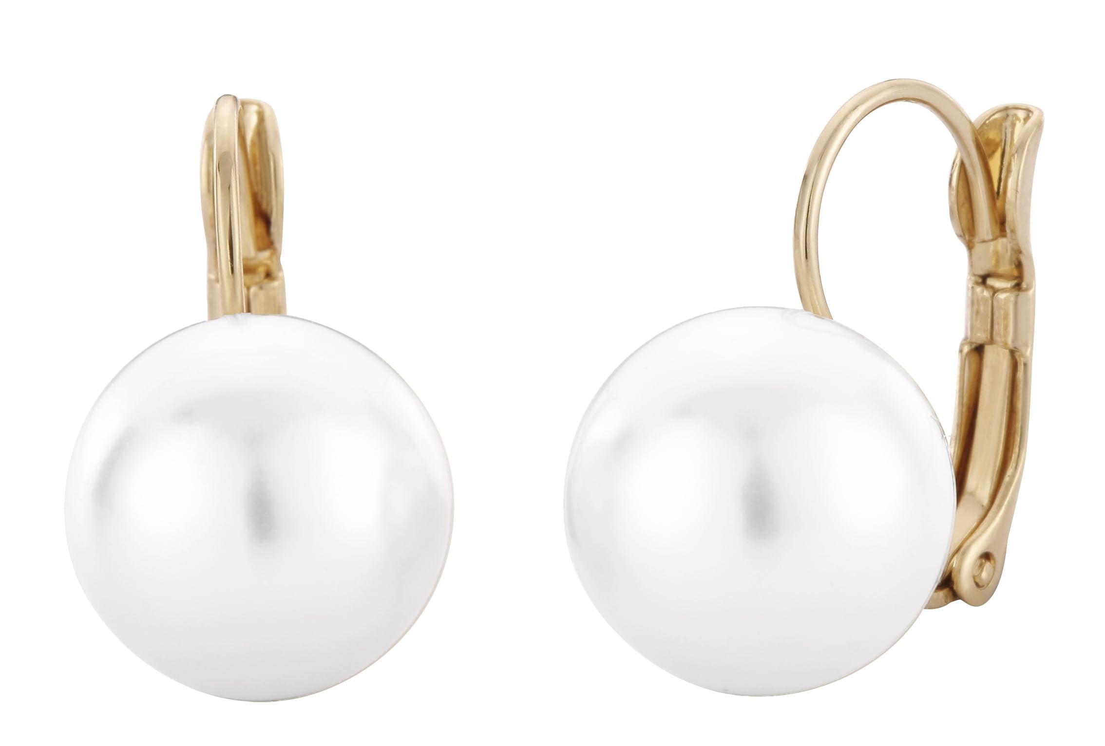 Traveller®, orecchini Leverbag con chiusura a monachella con cristalli Swarovski®, placcato oro 22 KT o rodiato, diametro 12 mm, di colore bianco