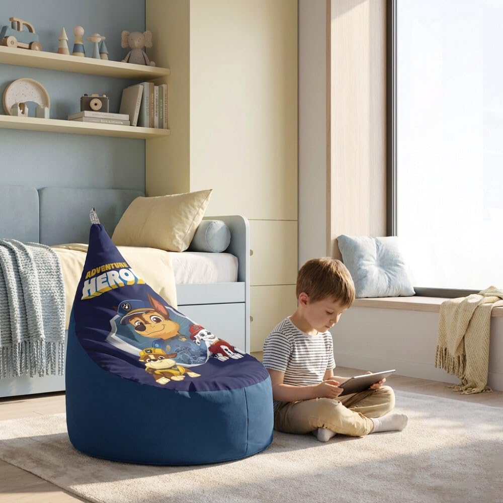 Happers Poltrona a Sacco Bambini Paw Patrol Chase Poltroncina Pouf Sacco Con Imbottitura Schienale Alto Seduta Morbida Per Cameretta Angolo Lettura Uso Interno Regalo Bambino Bambina Leggera Pronta