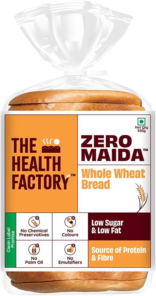 The Health Factory Zero Maida 100% Whole Wheat Bread 350g | Clean Label, Not Brown