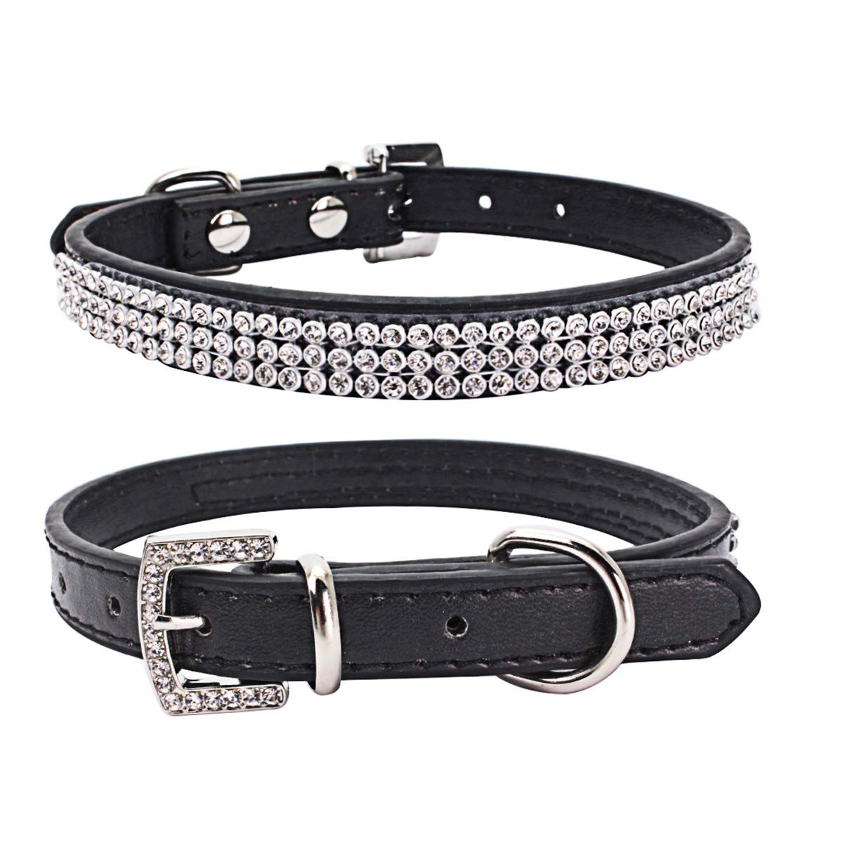 THAIN Strass-Halsband Für Hunde & Katzen – PU-Leder, Verstellbar 25,4–33 Cm, Rosa Mit Glitzer, Größe S