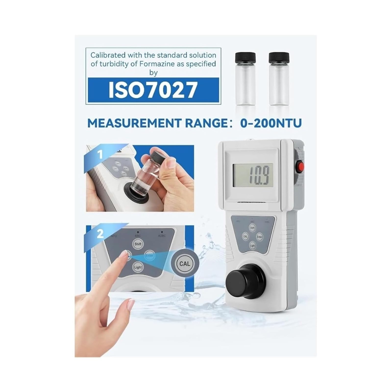Medidor de turbidez, turbidimetro, medidor de turbidez de agua Digital portátil, de acuerdo con la norma ISO7027, precisión 0.1, lo que permite rápido