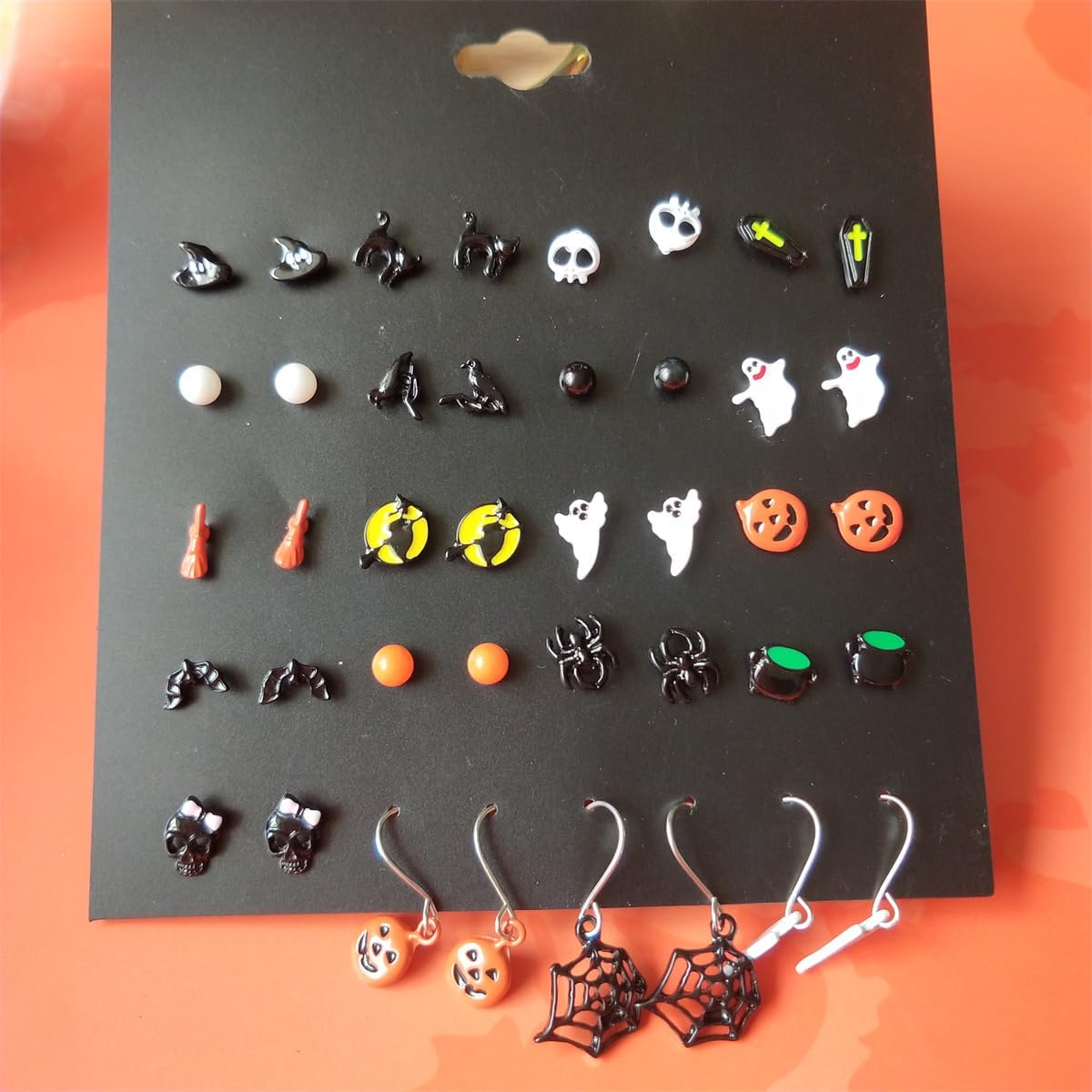 ASHMITA 20 Pairs Halloween Stud Earrings Sets Pumpkin Spider Bat Black Cat Ghost Witch Candy Spooky Fall Skull Drop Earring Set Jewelry Gift for Women - Image 7