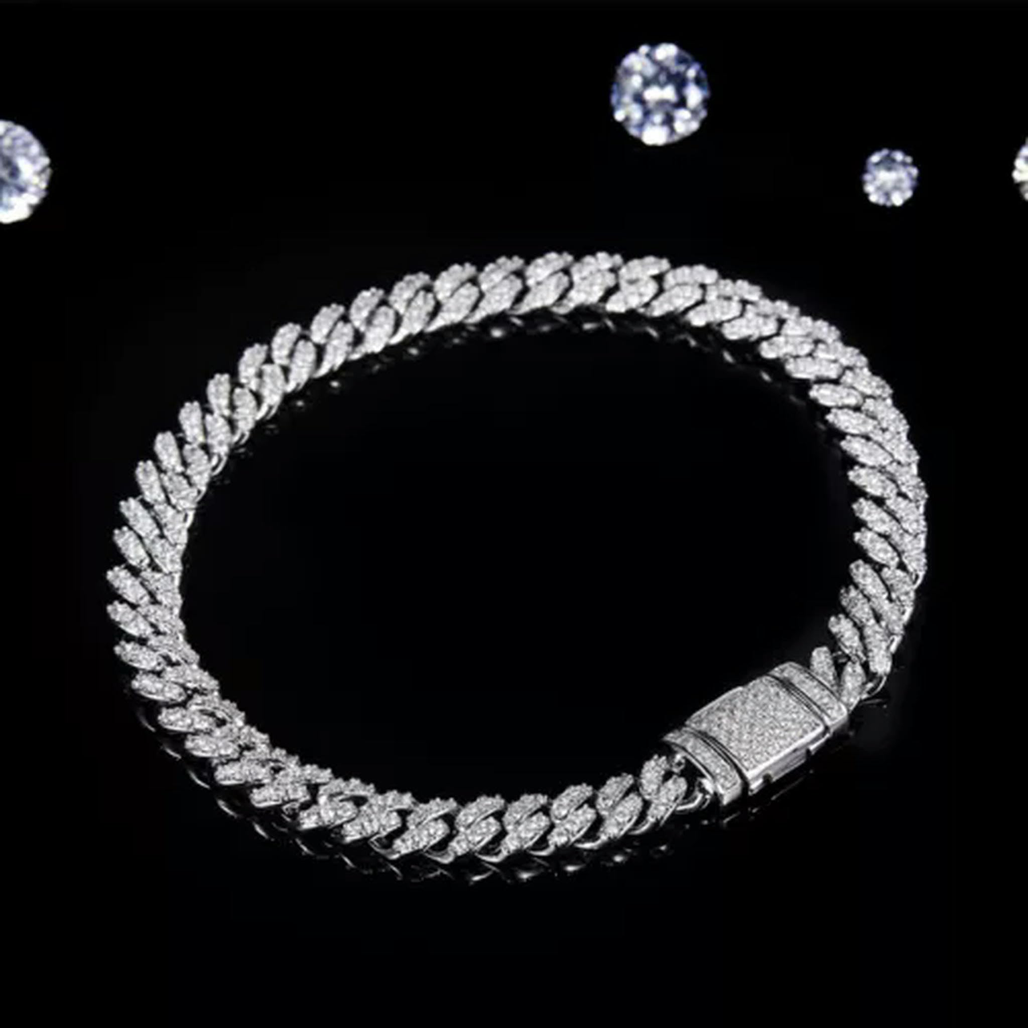 Pulsera de Plata 925 con Cadena Cubana de moissanita y eslabones cubanos de Miami de 6 mm a 14 mm