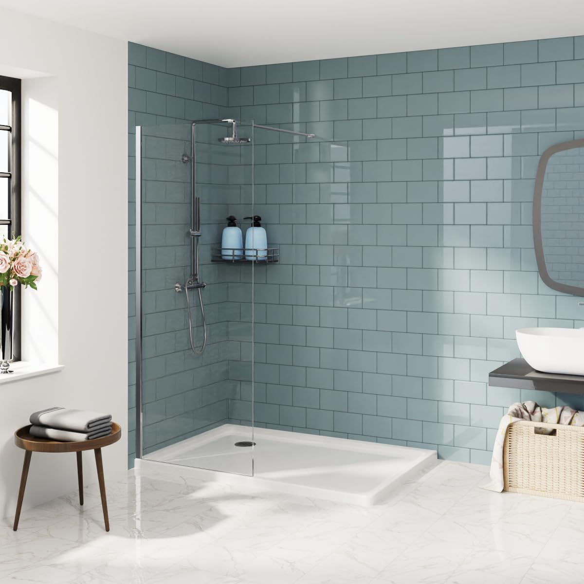 Aquariss Chrome 700Mm Walkin Shower Enclosure 8Mm Easy Clean Glass Shower Screen Panel Reversible Polished Framed Wetroom