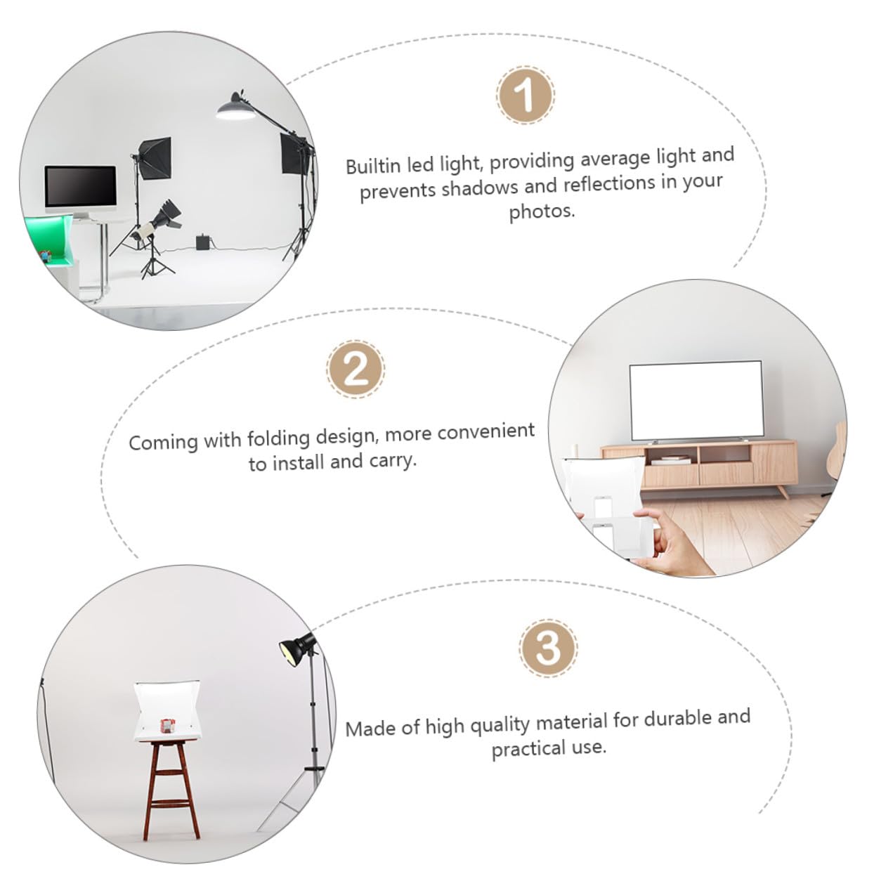 Mini Boîte Photo Portable 40cm LED Réglable, Tente D'éclairage Cube en PVC et Polyester, Fond de Photo Blanc Anti-Reflets pour Petits Produits
