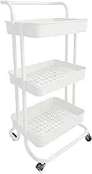 Carrinho Organizador Fruteira Multiuso 3 Prateleiras com Alça e Rodízios Branco