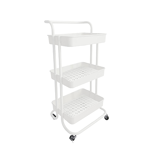 Carrinho Organizador Fruteira Multiuso 3 Prateleiras com Alça e Rodízios Branco Carrinho Organizador Fruteira Multiuso 3 Prateleiras com Alça e Rodízios Branco