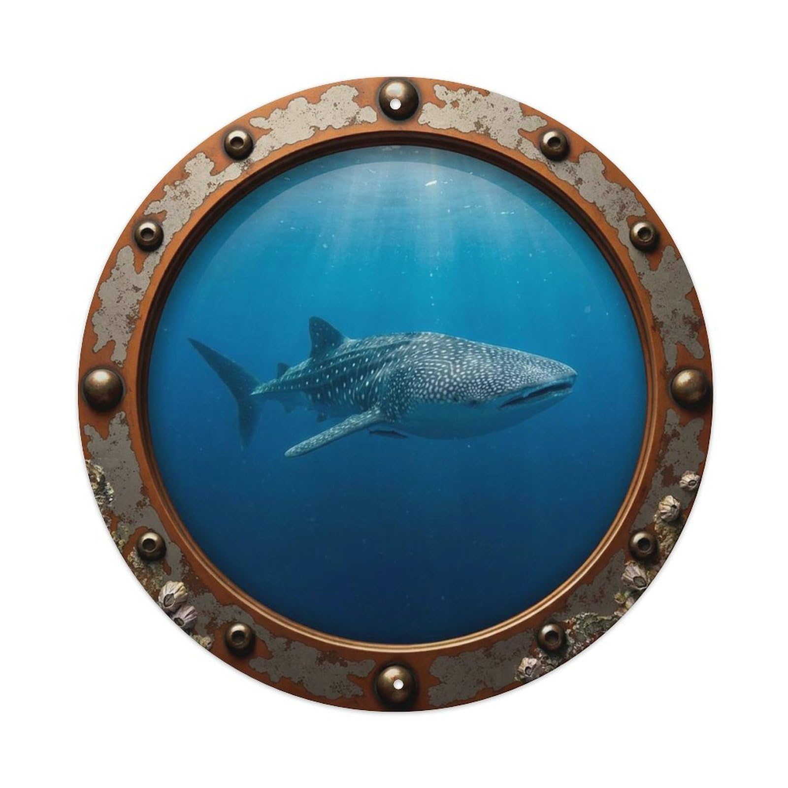 Gead 8X8inch Style Vintage Porthole Whale Shark Nautical Window View Metal Tin Sign