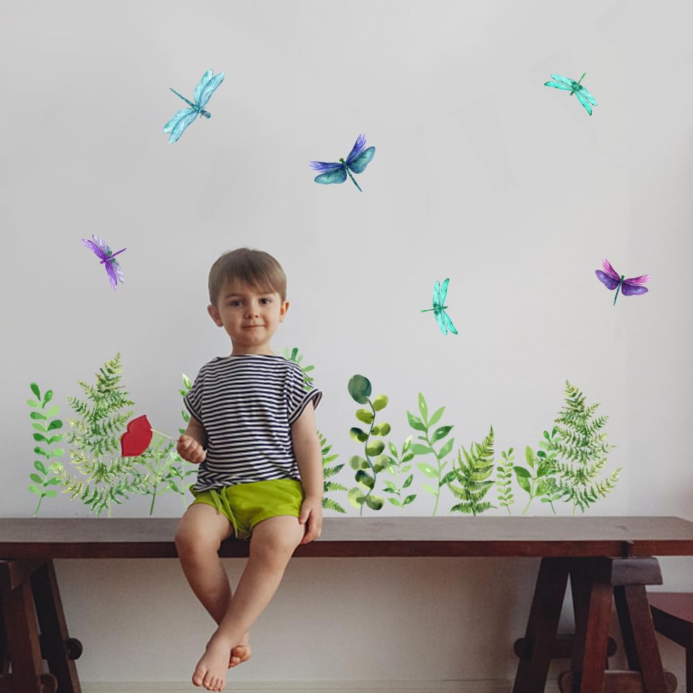 SUPERDANT Green Plants Fern Wall Decal Butterfly Plants Dragonfly Wall Sticker Peel and Stick DIY Nursery Kid's Room Bedroom Livingroom Wall Decor 98×32CM - Image 3
