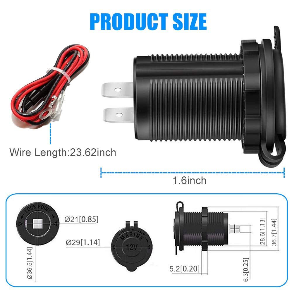 2 Pack Car Cigarette Lighter Socket, Waterproof Marine Grade Cigarette