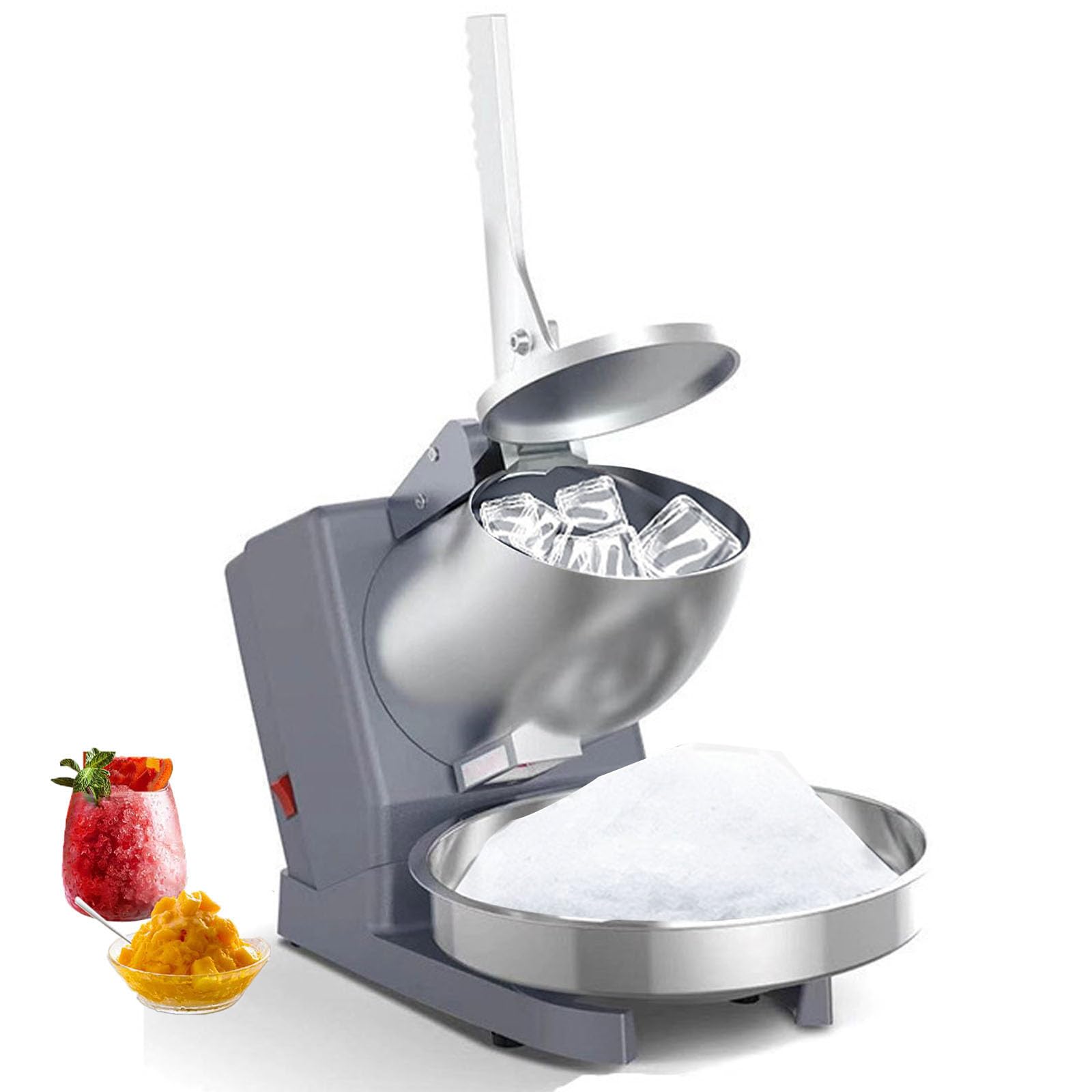 Tritaghiaccio elettrico da 250 W, macchina per il rasoio del ghiaccio, macchina per ghiaccio tritato con lame in acciaio inossidabile, macchina per il ghiaccio rasato da 65 kg/h, 1500 giri/min, adatta