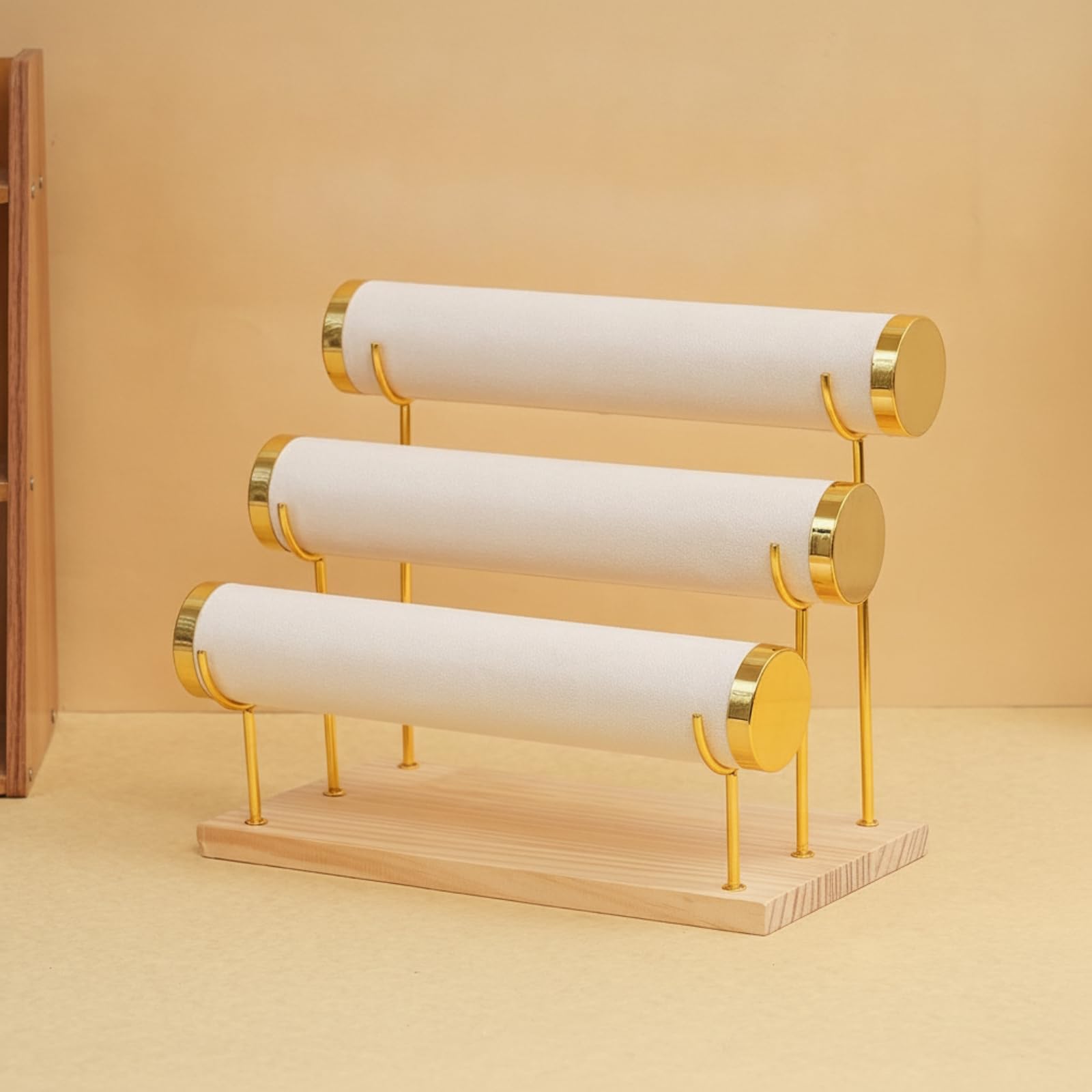 Expositor Triple Niveles para Pulseras sin Nudos Rack Pulseras con Base Compacto Joyero para Tocador, PU
