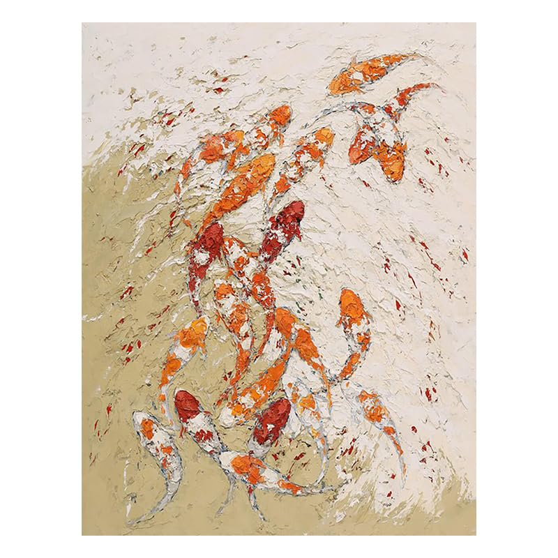 Peinture à l'huile sur toile poissons koi orange art abstrait moderne