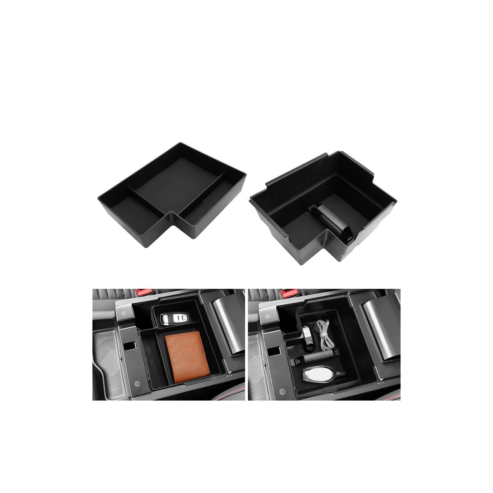 LUWU 2026 2027 Explorer Center Console Organizer 2-Pack Compatible with Ford Explorer 2025 2026 2027 Accessories Armrest Console Storage Box Insert Tray ABS Material Coin Container Black