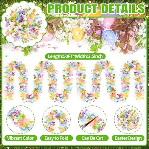 Image of 50FT Easter Tinsel Garland Hanging Streamers Decorations for Tree Stairs Mantle Hanging Oranment Outdoor Indoor Party Supplies