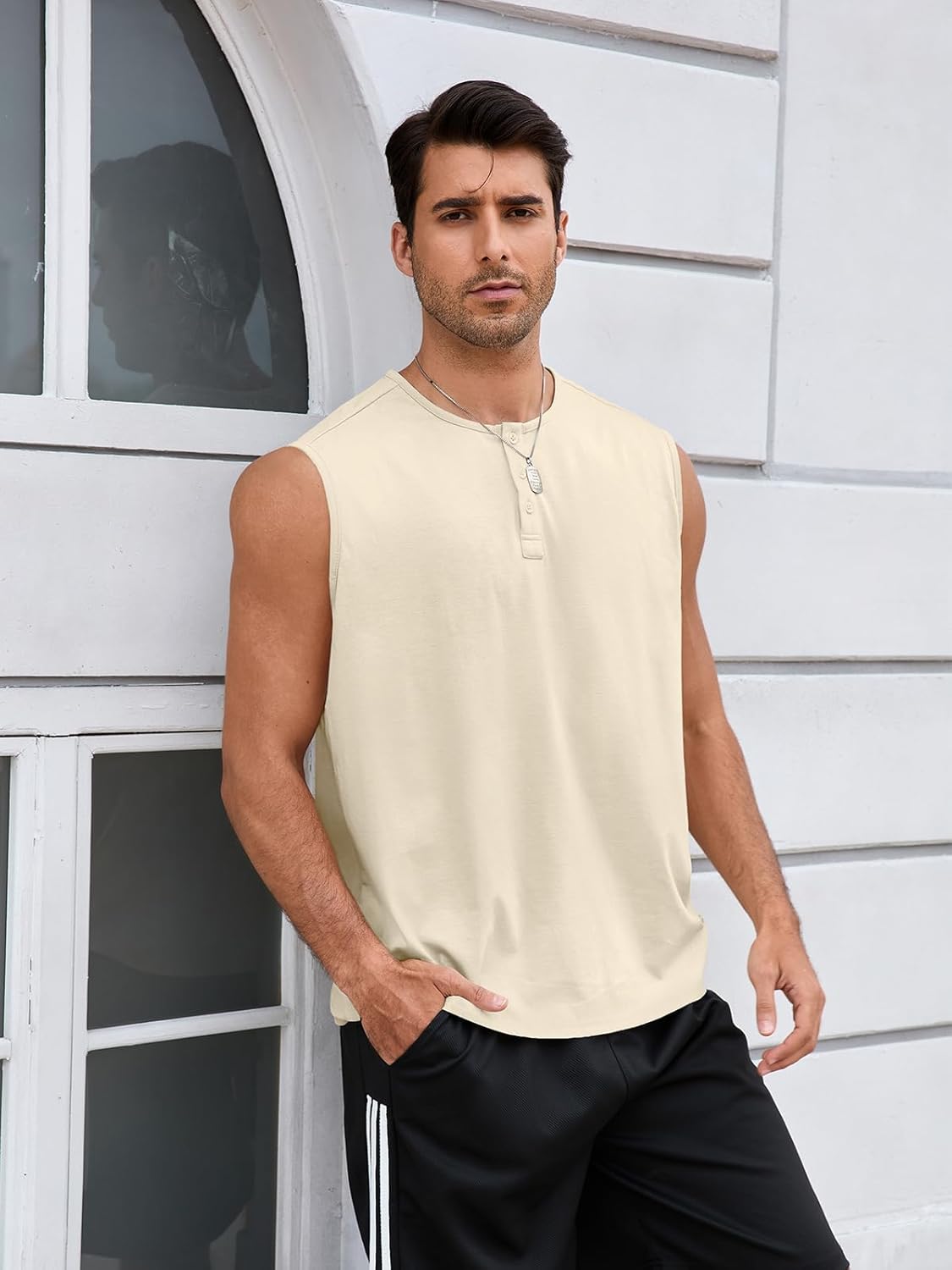 UNCLECAT Mens Tank Tops Summer Sleeveless Workout Muscle Henley Shirts Gym Slim Fit Tee - Image 4