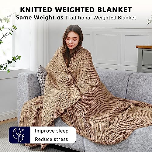 L'AGRATY Knitted Weighted Blanket - 48"x72" 12lbs Cooling Chunky Knit Heavy Blanket for Adults Braided Crochet Throw Thick Cable Yarn Knit Decorative No Beads Evenly Weighted Machine Washable