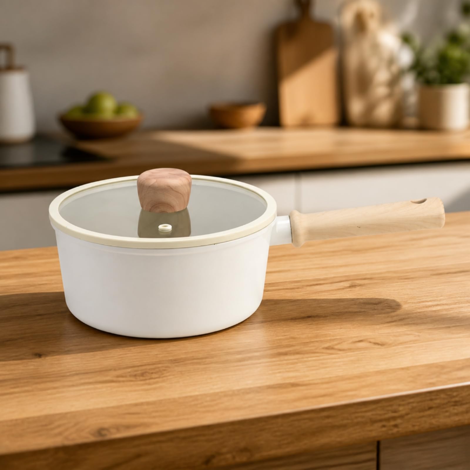Ronyme Cazuela Antiadherente Pequeña Olla Aluminio con Mango Madera Compacto Olla 2,45 Litros para Cocina Casera, Conjunto 1